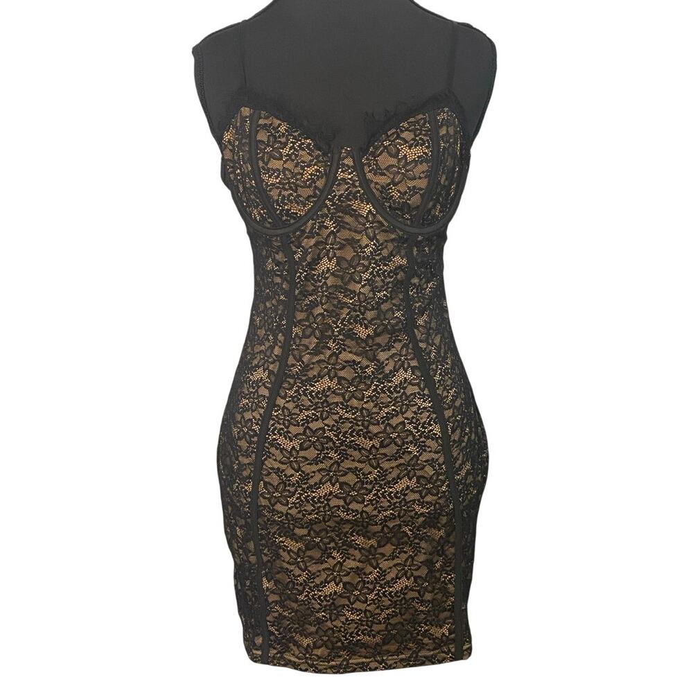 Black Lace Corset Bodycon Mini Dress‎ Underwire Bustier Sz M (6) Valentines Sexy